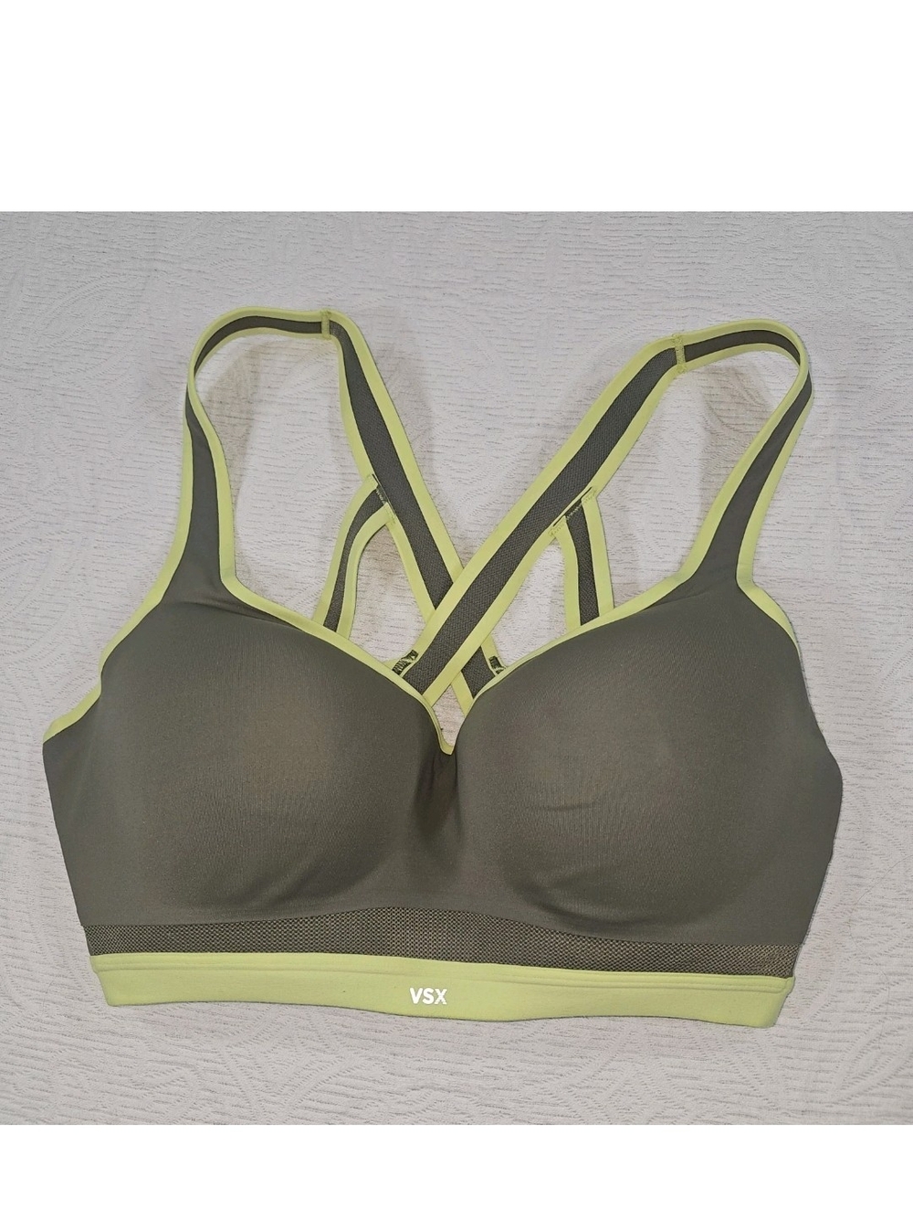 VSX Victoria's Secret Sports Bra Gray & Yellow Crossback Wireless Women 36DD